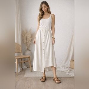 Babette Tea Length Crinkle Midi Skirt Button Midi Asymmetric Lagenlook M